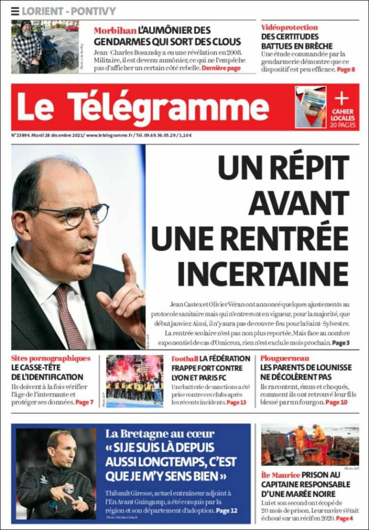 Portada de Télégramme (Francia)