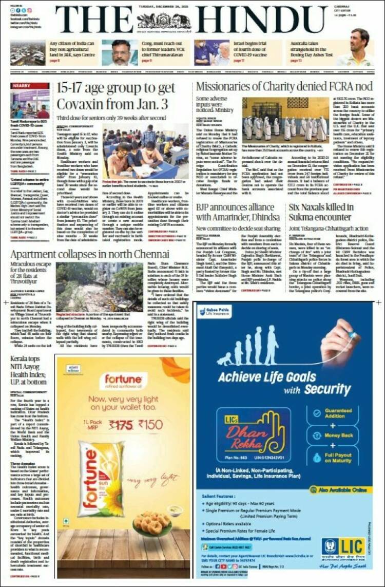 Portada de The Hindu (India)
