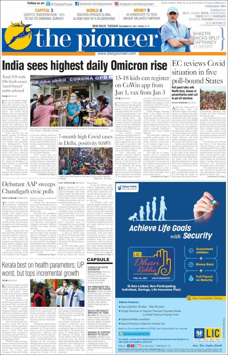 Portada de The Pioneer (India)