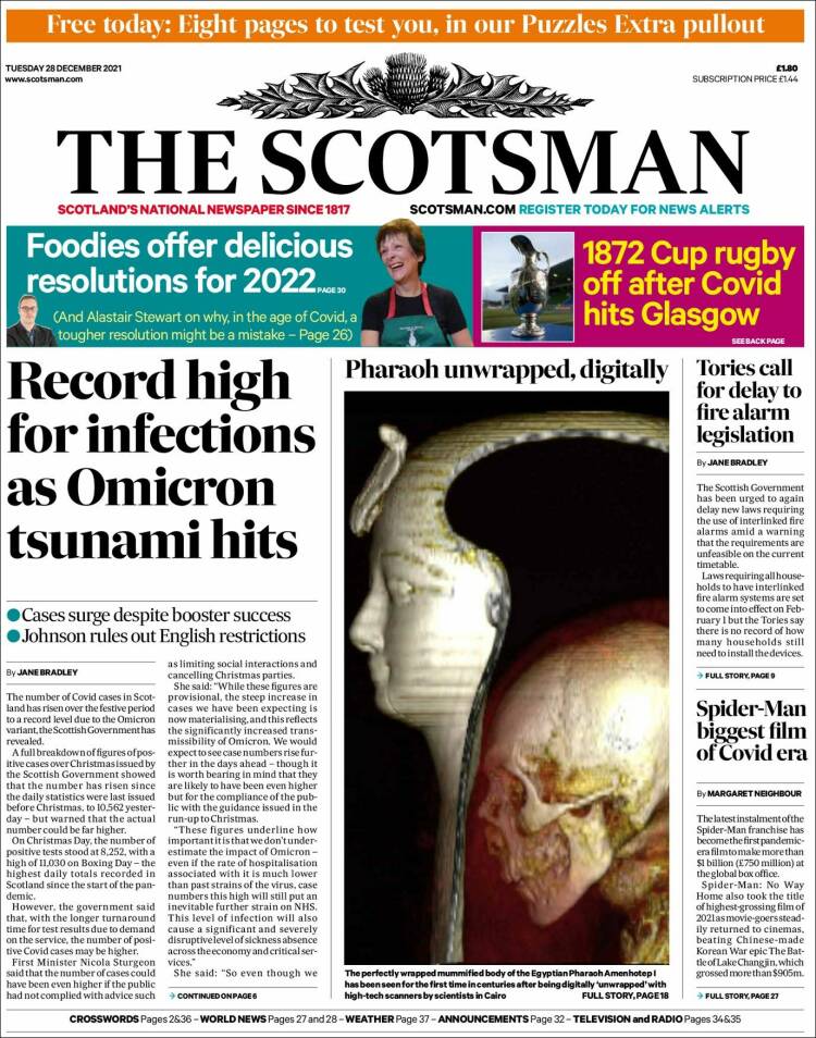 Portada de The Scotsman (Reino Unido)
