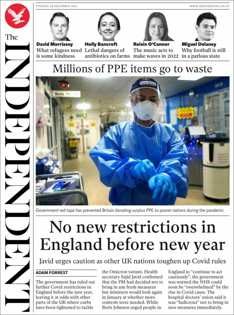 Portada de The Independent (Reino Unido)