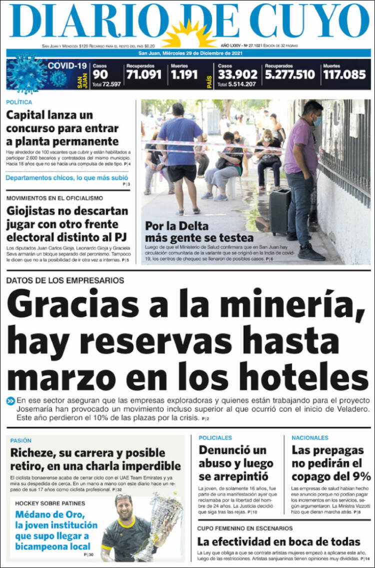 Portada de Diario de Cuyo (Argentina)