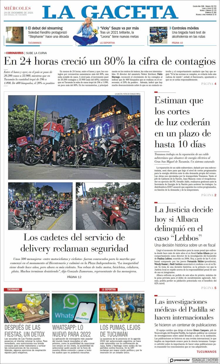 Portada de La Gaceta (Argentina)