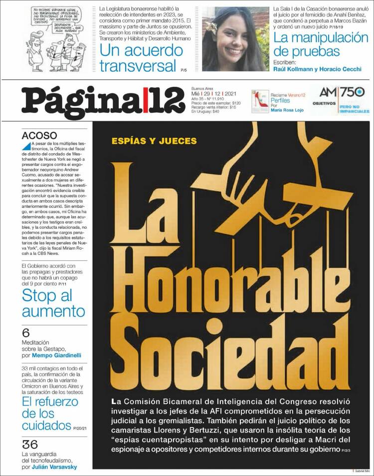 Portada de Página/12 (Argentina)