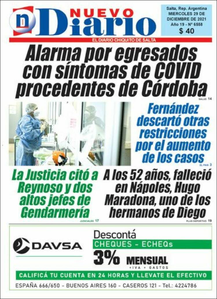 Portada de Nuevo Diario de Salta (Argentina)