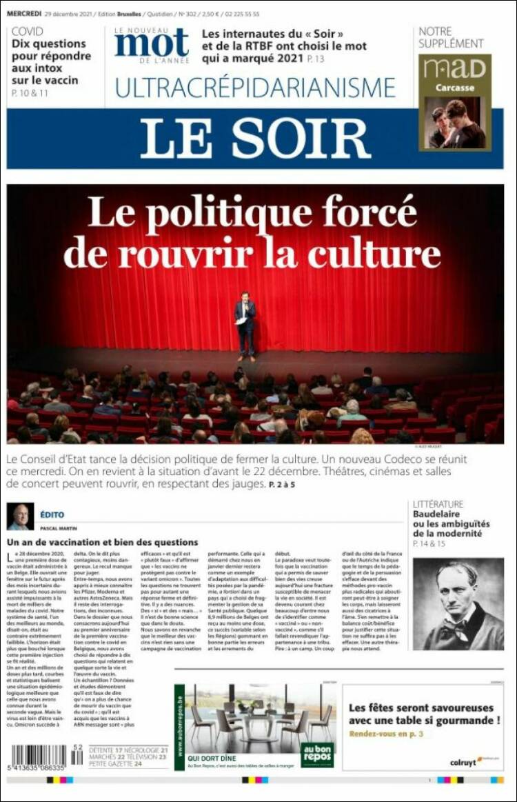 Portada de Le Soir (B&eacute;lgica)