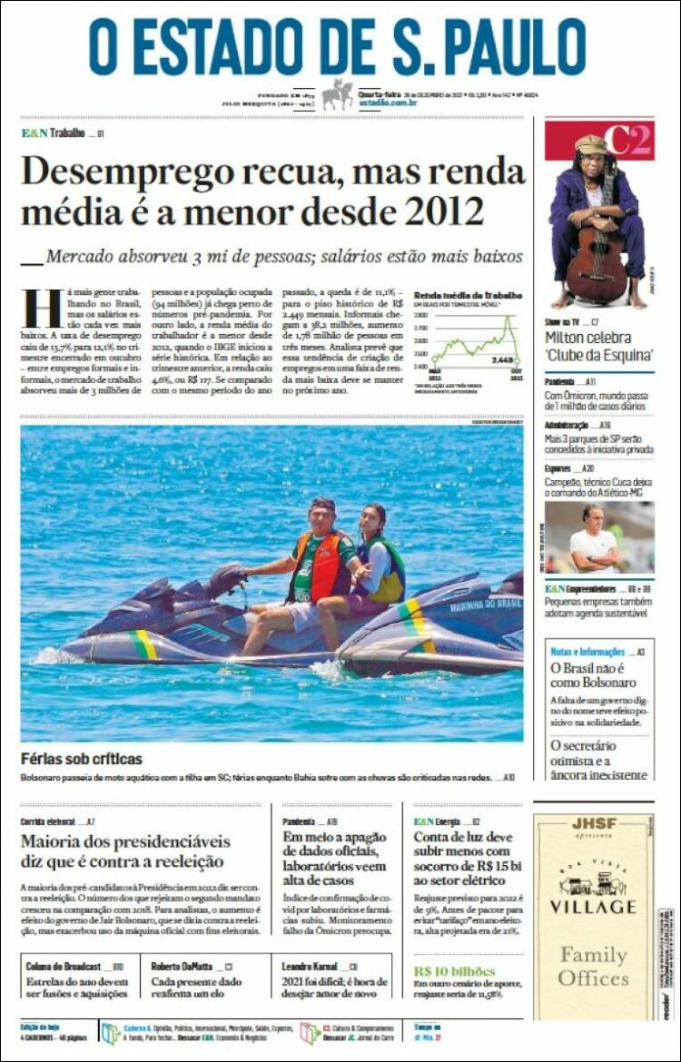 Portada de O Estado de São Paulo (Brasil)