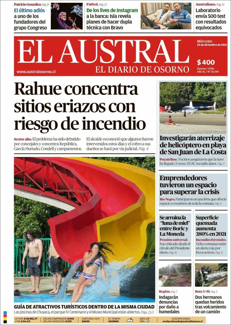 Portada de El Austral de Osorno (Chile)