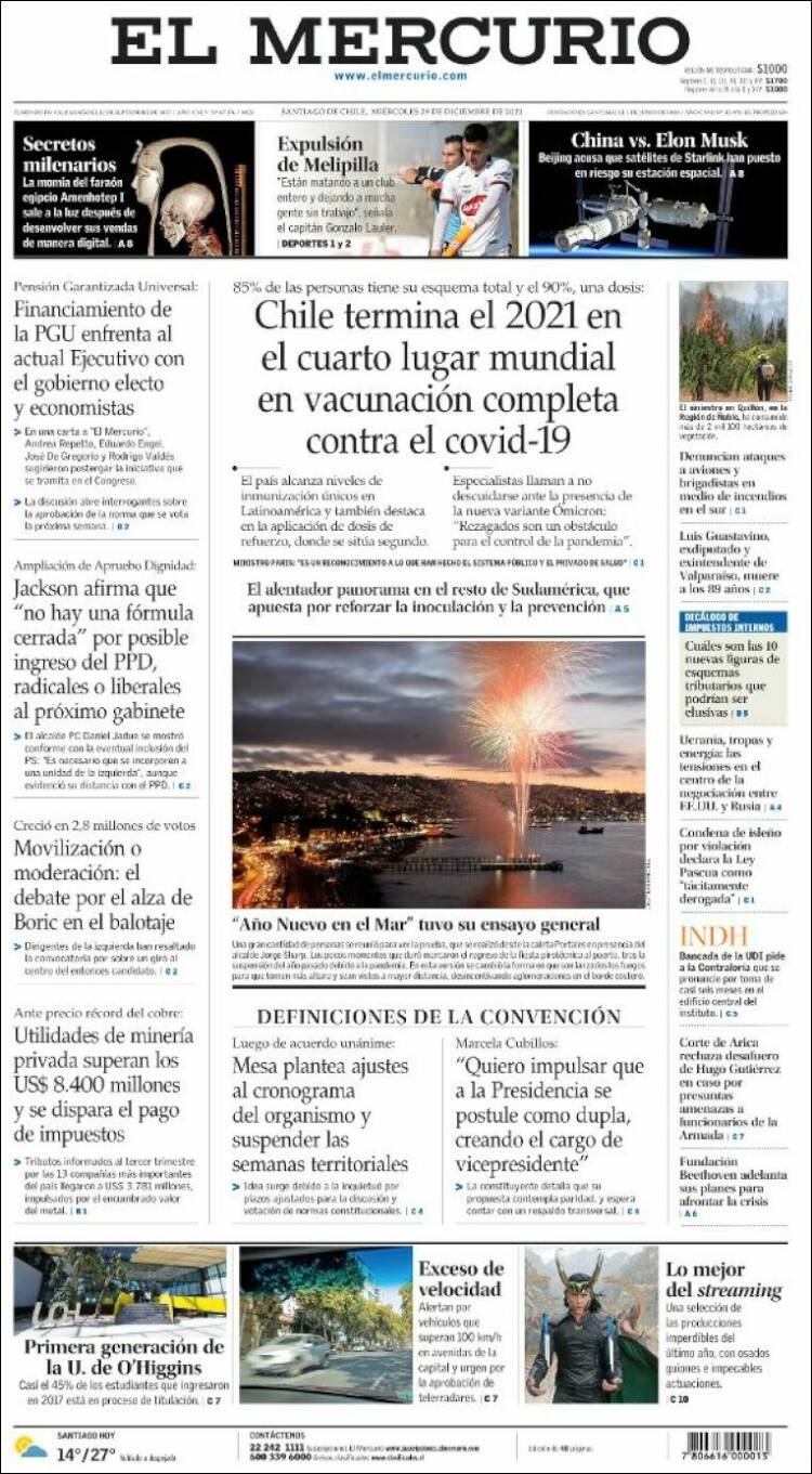 Portada de El Mercurio (Chile)