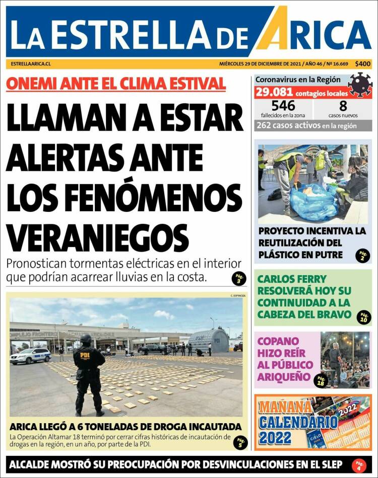 Portada de La Estrella de Arica (Chile)