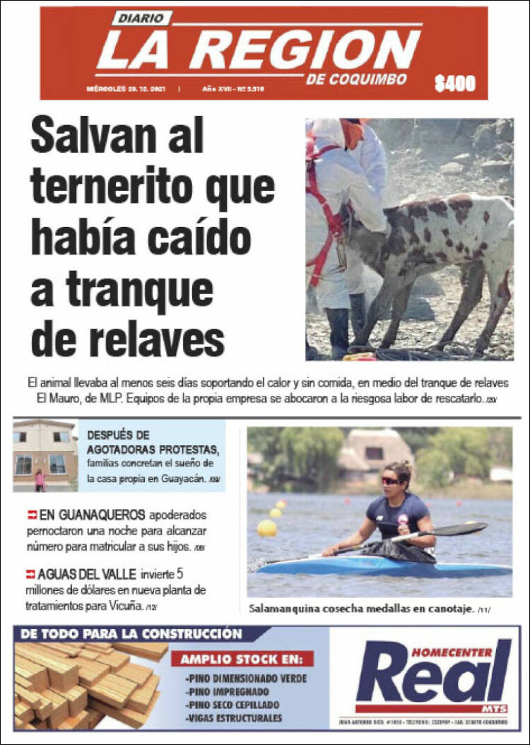 Portada de Diario La Región de Coquimbo (Chile)