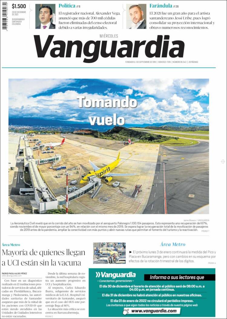 Portada de Vanguardia Liberal (Colombia)