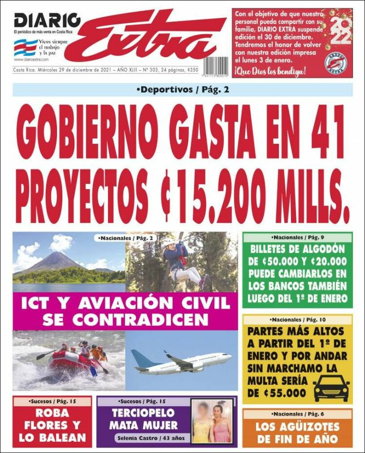 Portada de Diario Extra (Costa Rica)