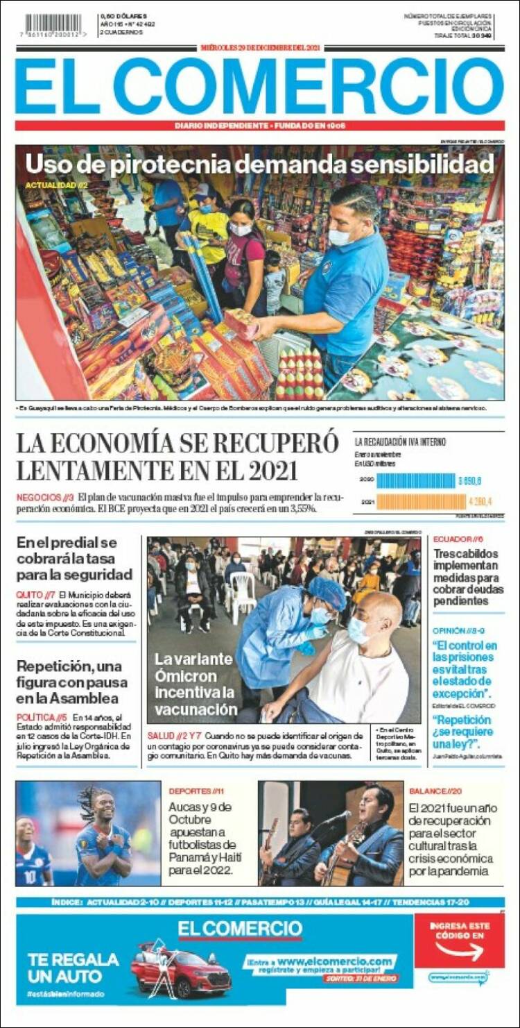 Portada de El Comercio (Ecuador)