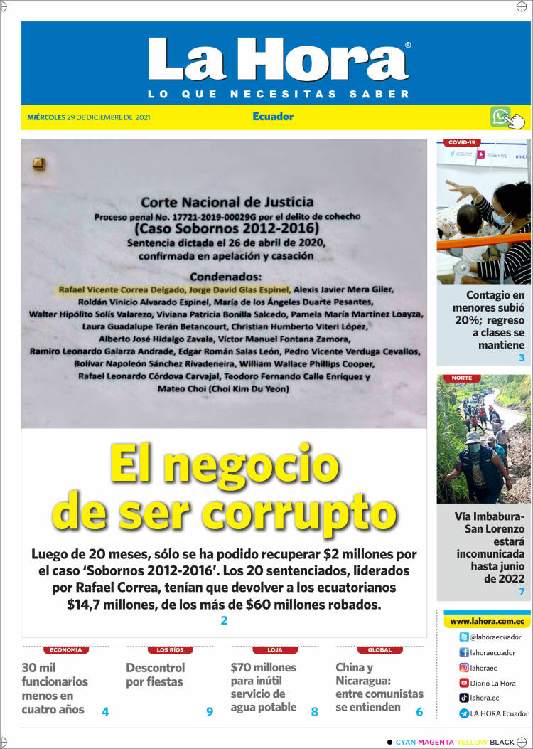 Portada de La Hora - Ecuador (Ecuador)