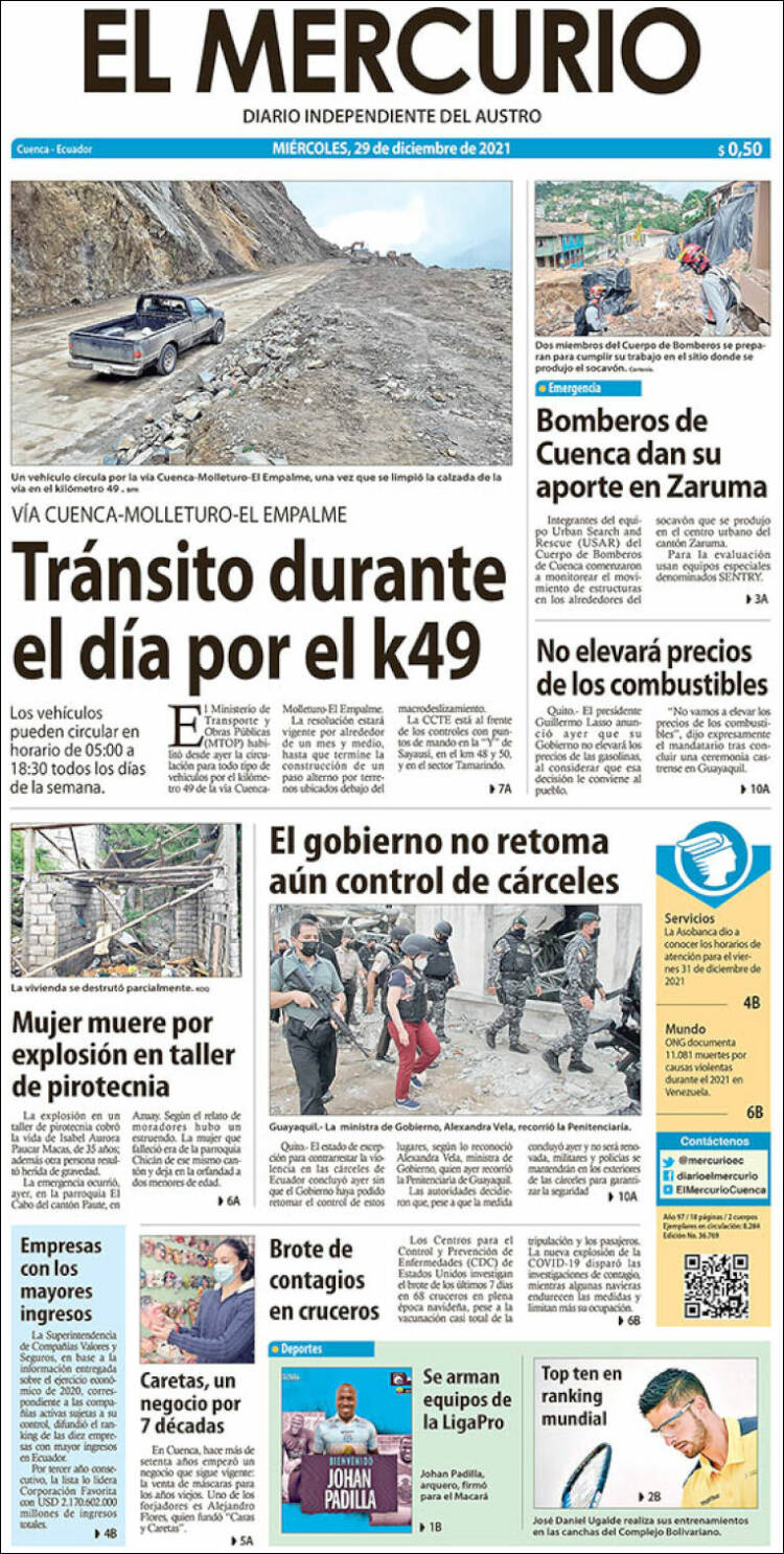 Portada de Diario El Mercurio (Ecuador)