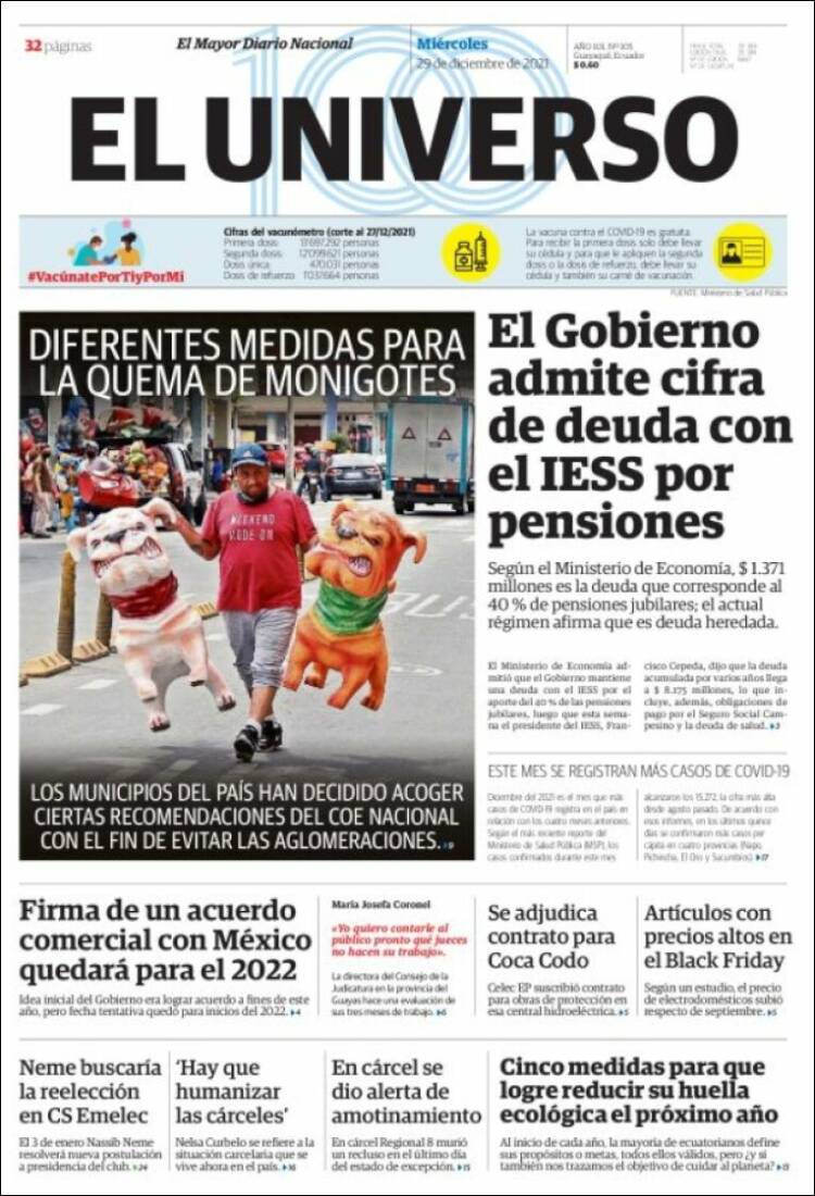 Portada de El Universo - Ecuador (Ecuador)