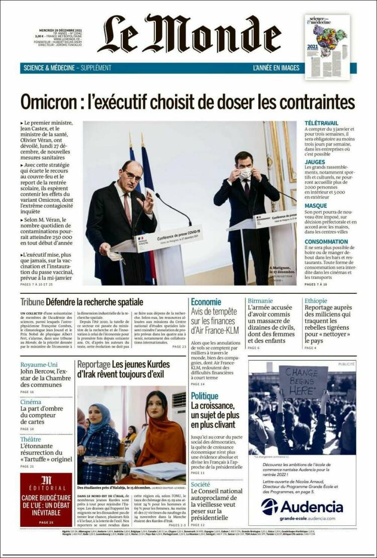 Portada de Le Monde (Francia)