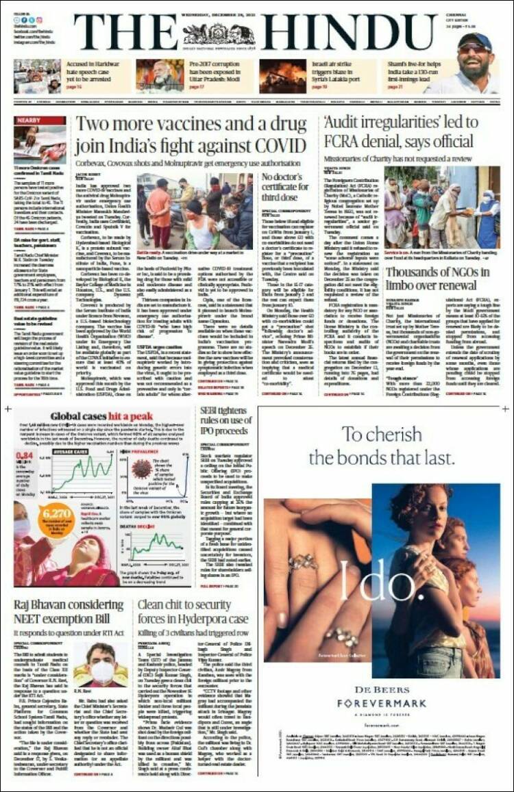 Portada de The Hindu (India)