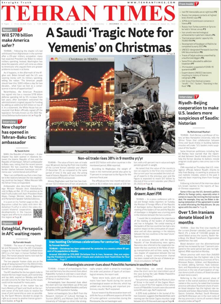 Portada de TehranTimes (Ir&aacute;n)