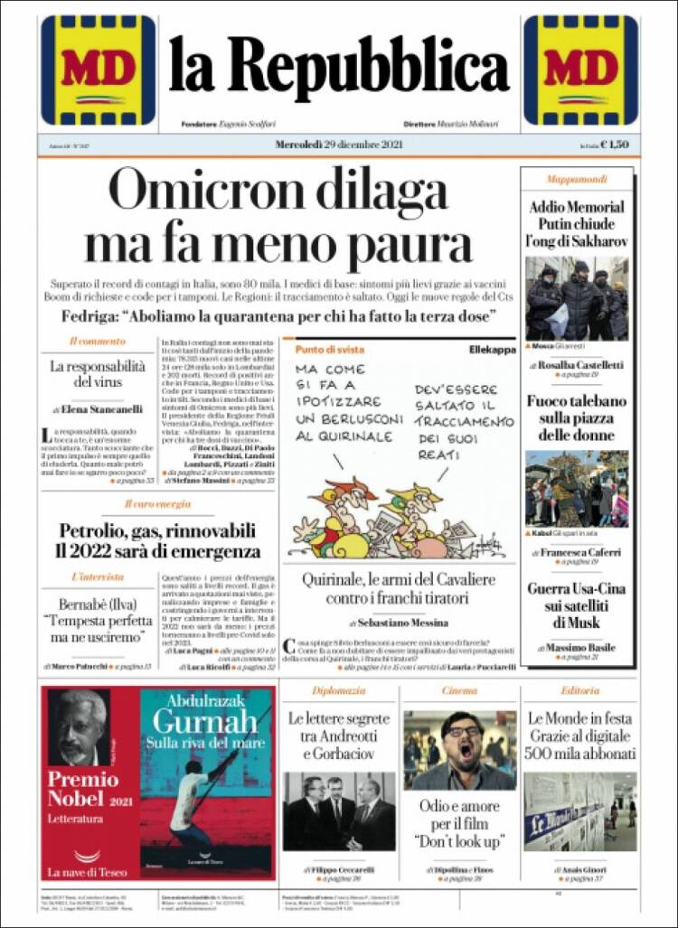 Portada de La Repubblica (Italia)