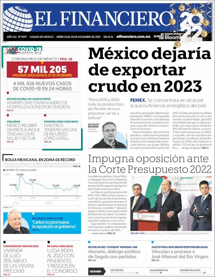 Portada de El Financiero (M&eacute;xico)