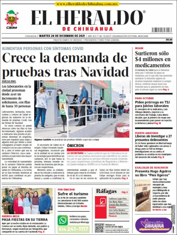 Portada de El Heraldo de Chihuahua (M&eacute;xico)