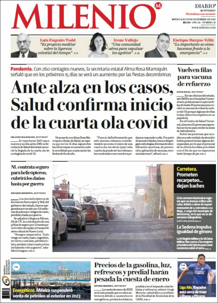 Portada de Milenio de Monterrey (M&eacute;xico)