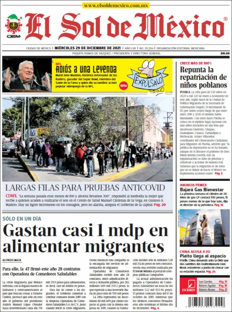 Portada de El Sol de México (M&eacute;xico)