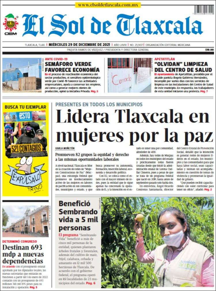 Portada de El Sol de Tlaxcala (M&eacute;xico)