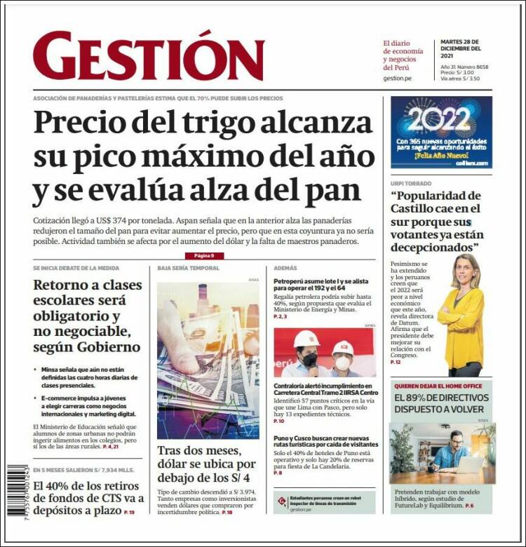 Portada de Diario Gestión (Per&uacute;)