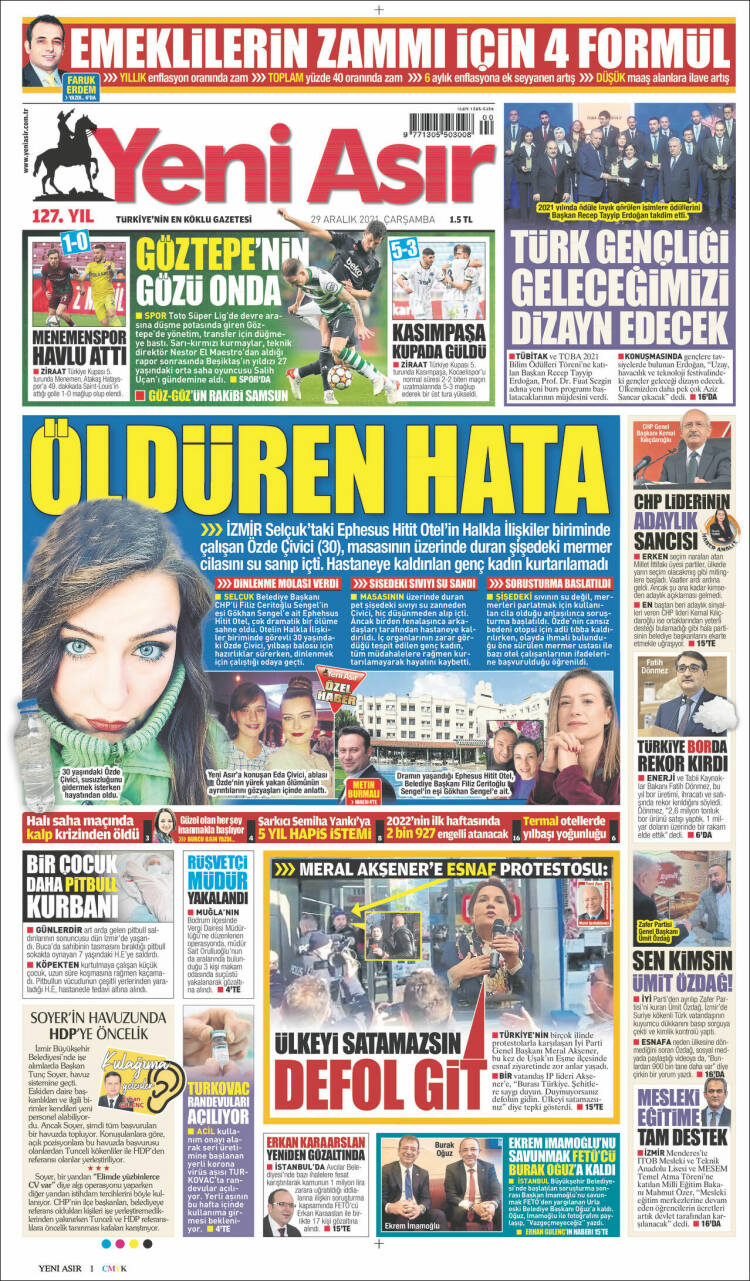 Portada de Yeni Asır (Turqu&iacute;a)