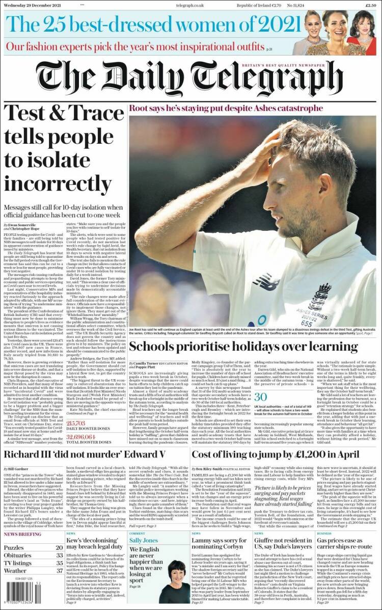 Portada de Daily Telegraph (Reino Unido)