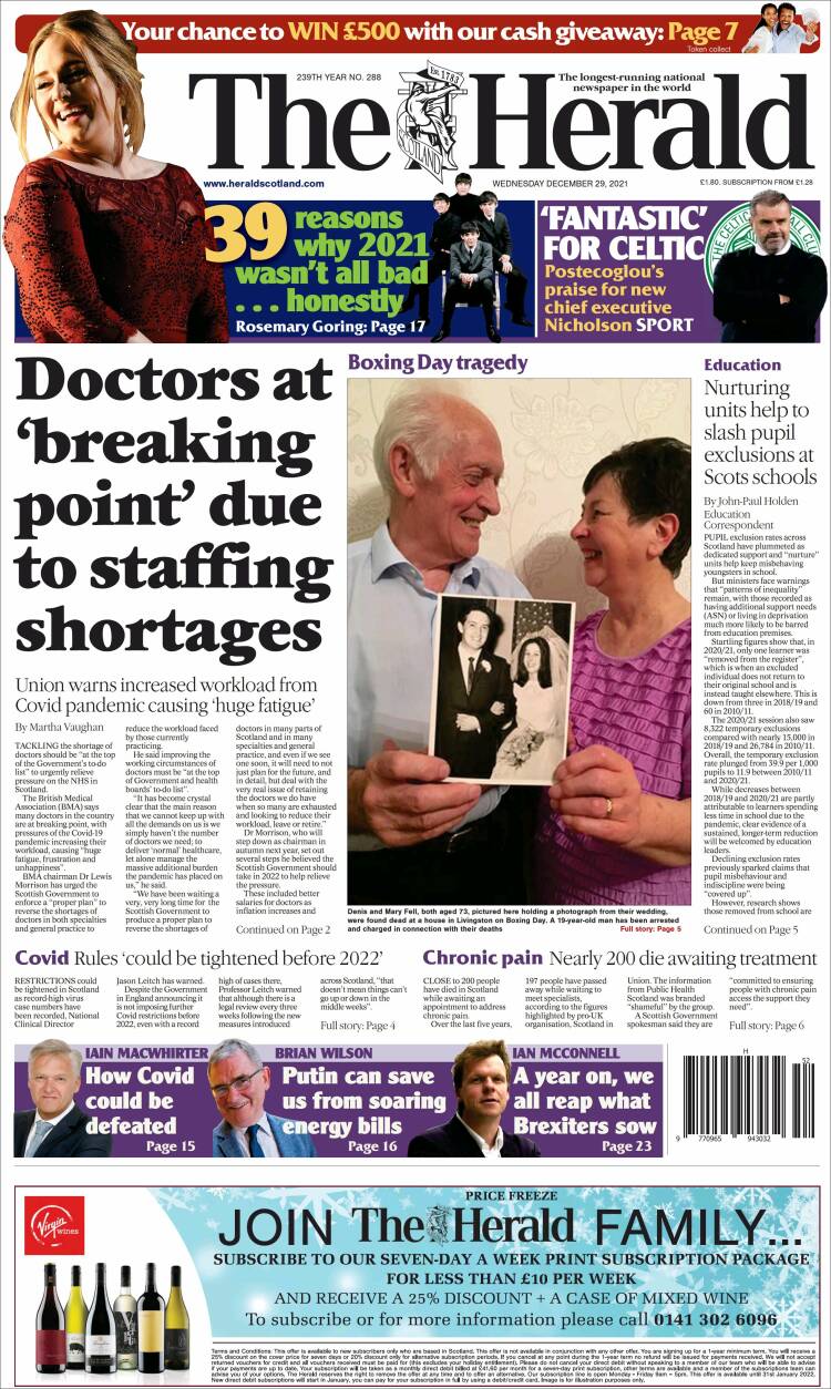 Portada de The Herald (Reino Unido)