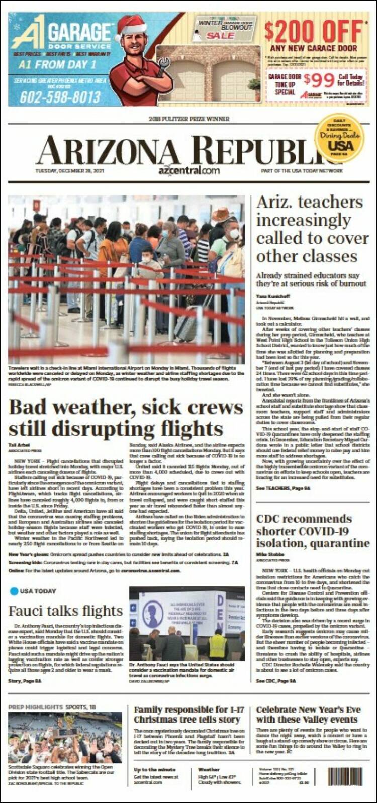 Portada de Arizona Republic News (USA)