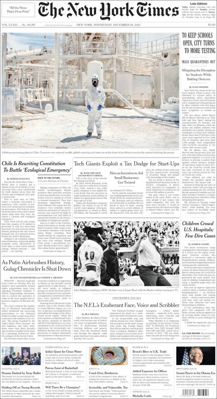 Portada de New York Times (USA)