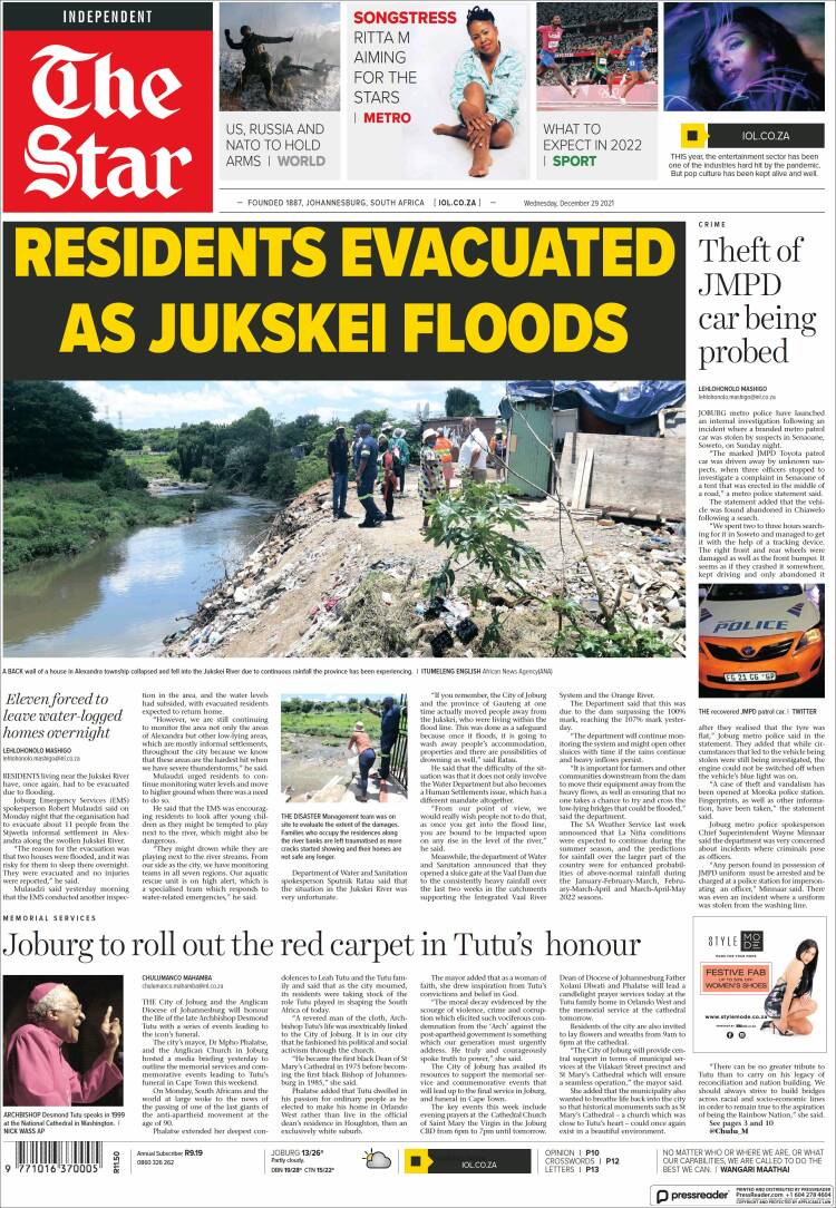 Portada de The Star (Sud&aacute;frica)