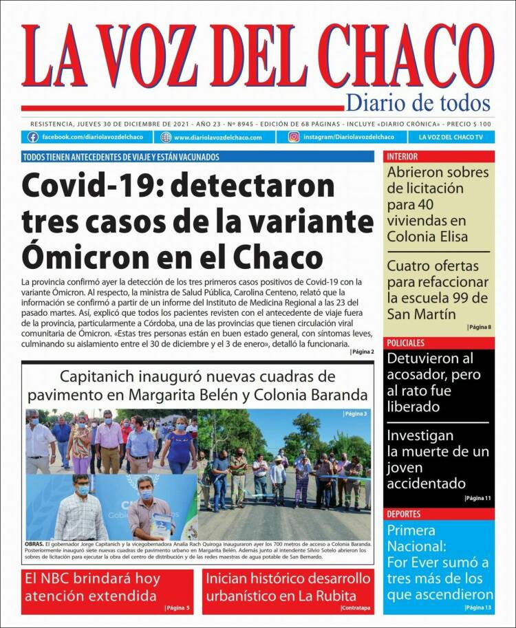 Portada de La Voz del Chaco (Argentina)