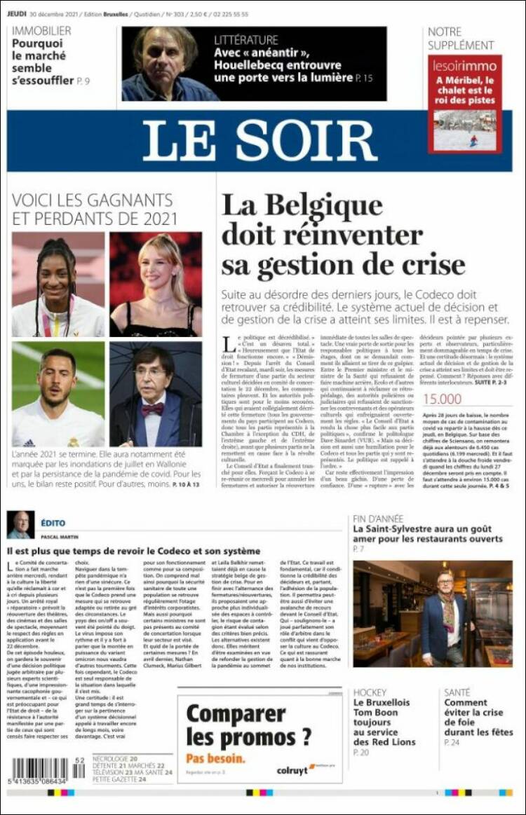 Portada de Le Soir (B&eacute;lgica)