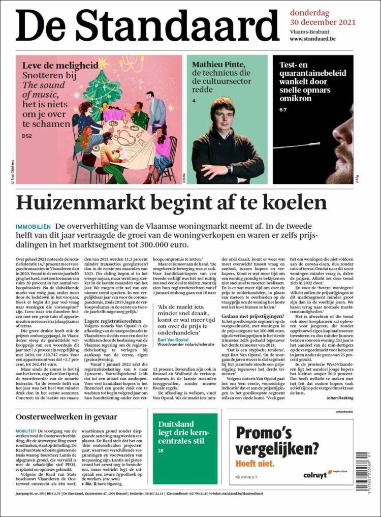 Portada de De Standaard (B&eacute;lgica)