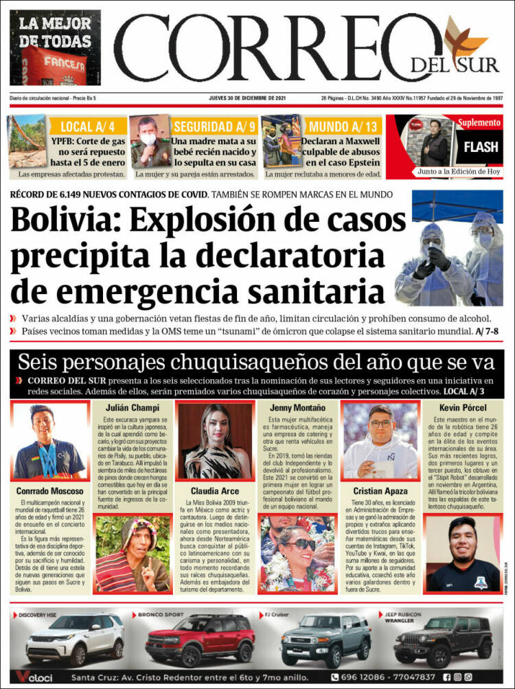 Portada de Correo Sur (Bolivia)