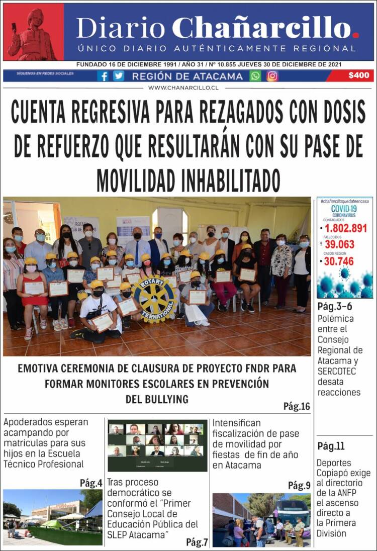 Portada de Diario Chañarcillo (Chile)