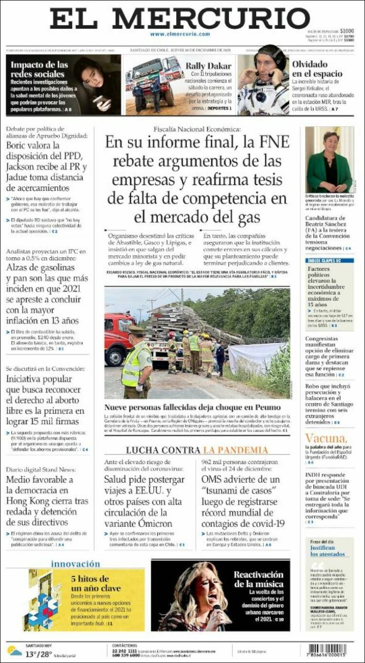 Portada de El Mercurio (Chile)