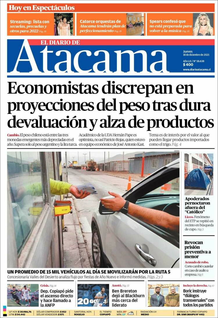 Portada de Diario de Atacama (Chile)
