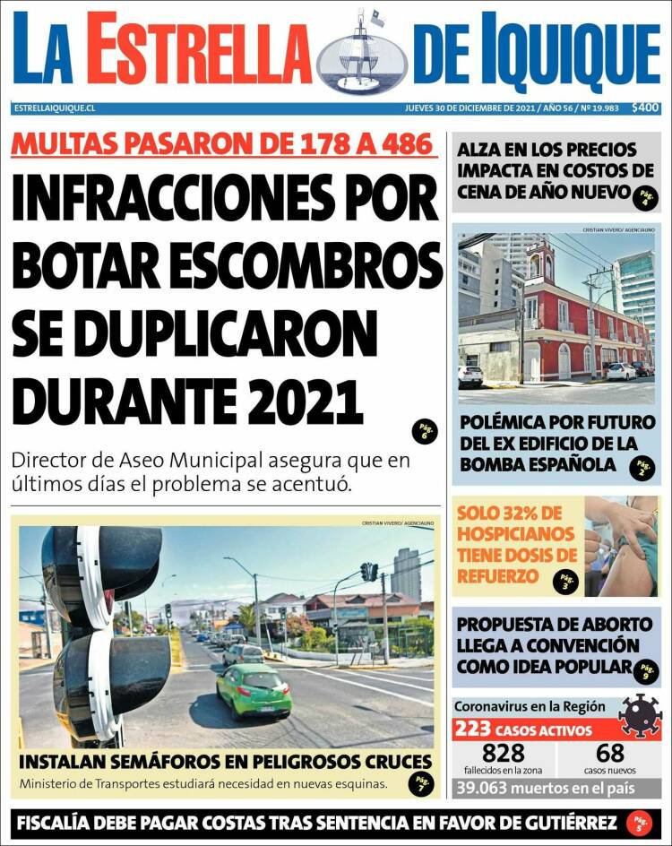 Portada de La Estrella de Iquique (Chile)