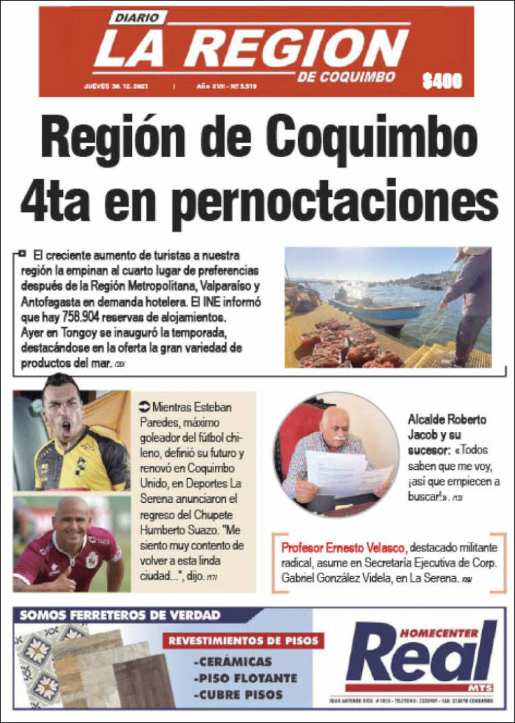Portada de Diario La Región de Coquimbo (Chile)