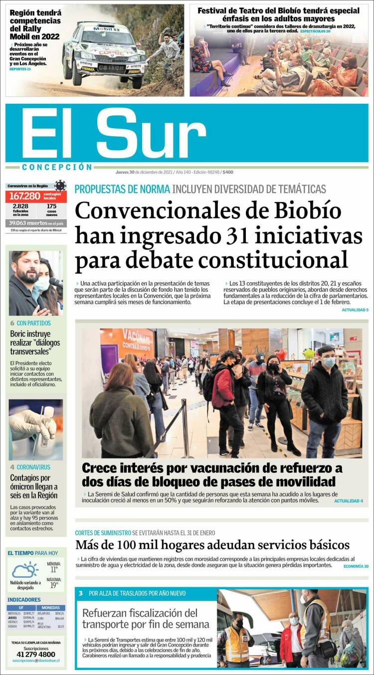 Portada de El Sur (Chile)