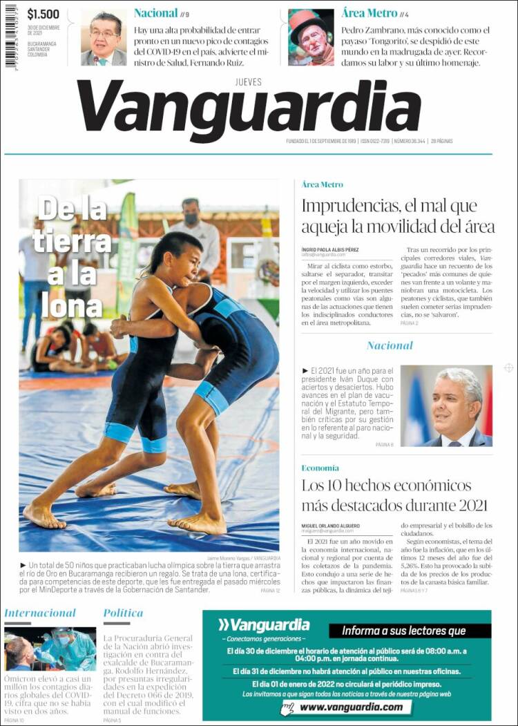Portada de Vanguardia Liberal (Colombia)