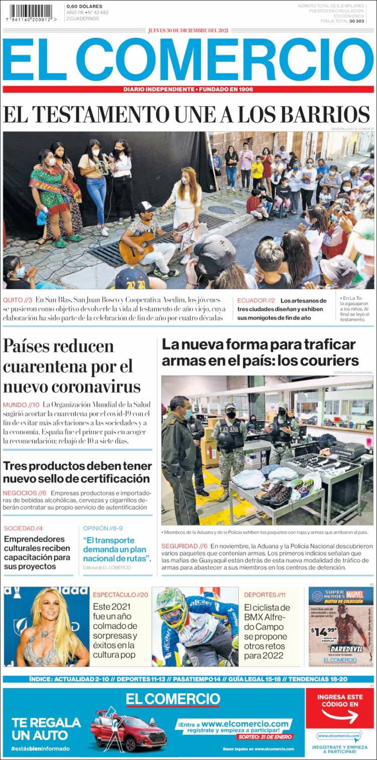 Portada de El Comercio (Ecuador)
