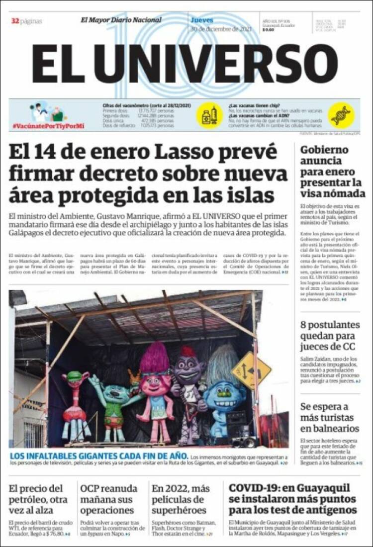 Portada de El Universo - Ecuador (Ecuador)